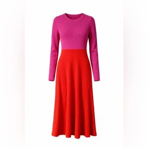 Scoop Colorblock Knit Dress Pink Red Long Sleeve Midi XL